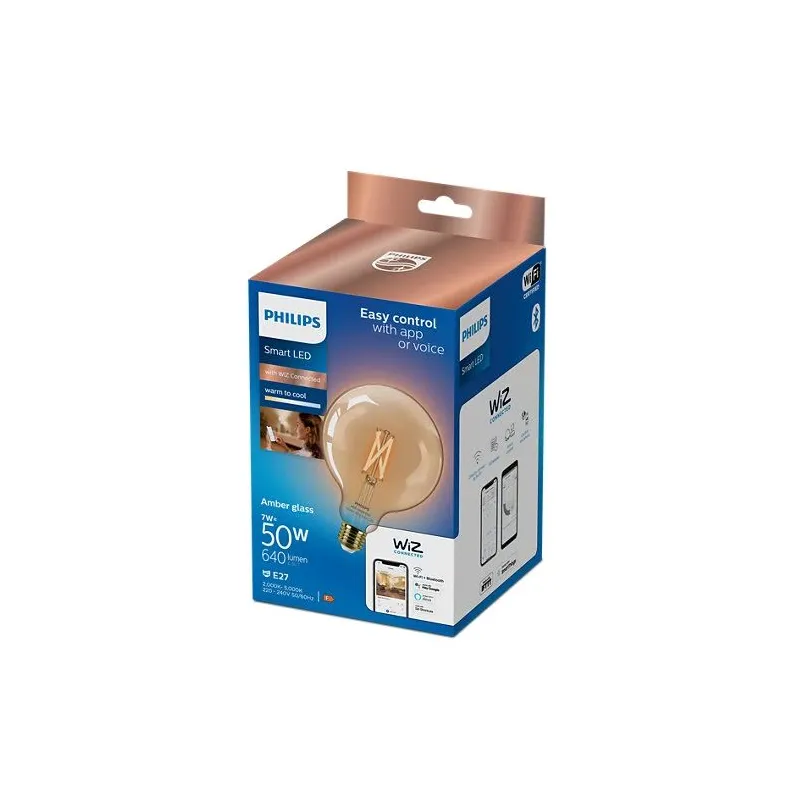 Viedā spuldze Philips Wiz LED, G125, 2000 - 2700 °K, E27, 7 W, 640 lm