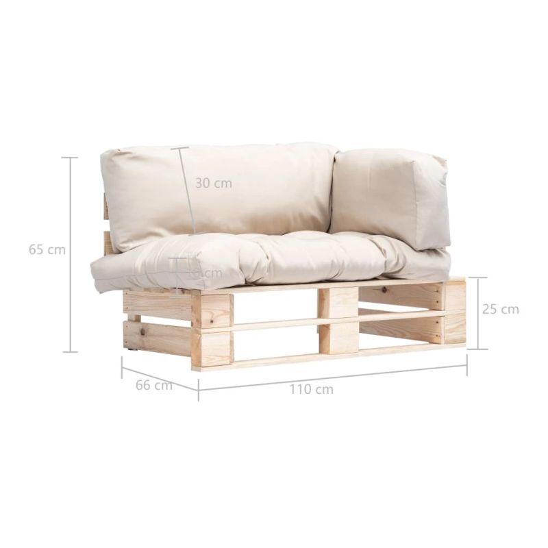 vidaXL dārza palešu dīvāns ar smilškrāsas matračiem, priedes koks