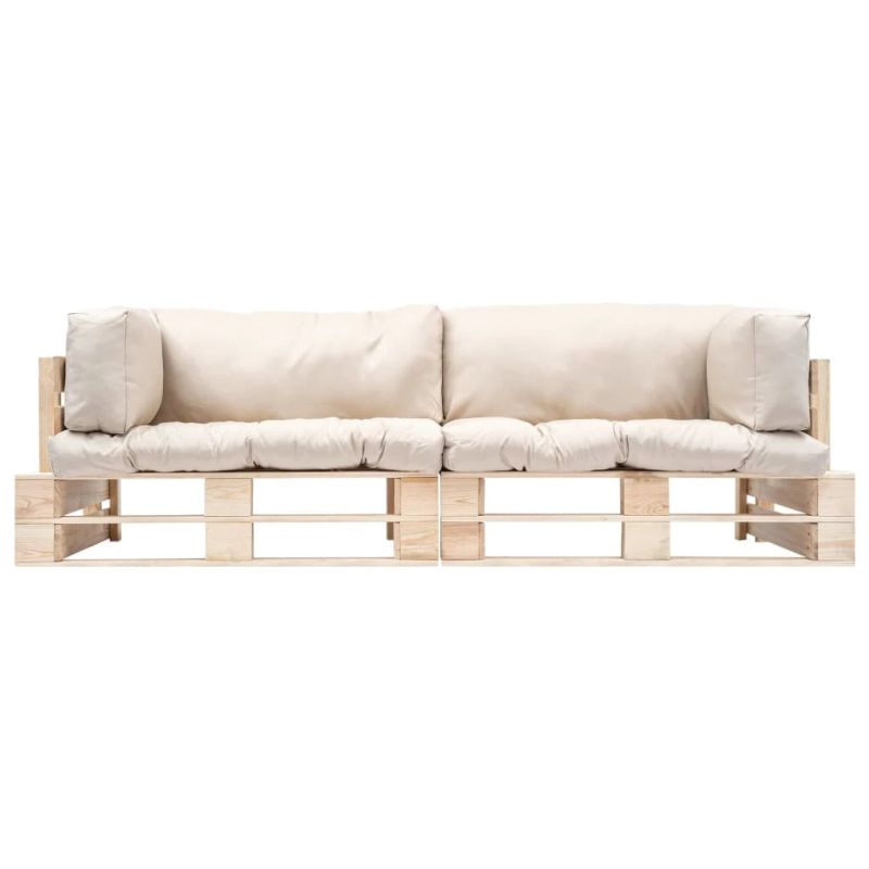 vidaXL 2-daļīgs palešu dīvānu komplekts ar smilškrāsas matračiem