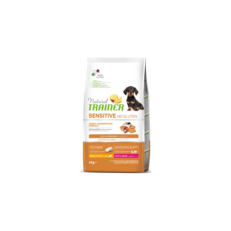 NT DOG SENSITIVE NO GLUTEN PUPPY&JUNIOR SMALL&T SALMON 800G - pilnvertīga bezglutēna sausā barība ar lasi mazo šķirņu kucēniem