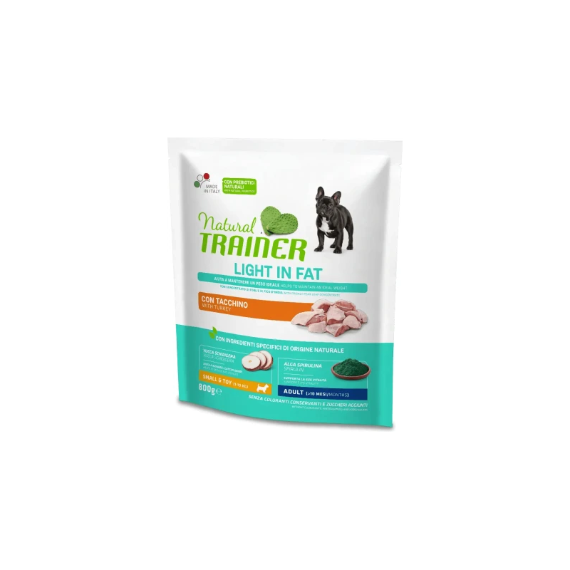 NATURAL TRAINER DOG ADULT WEIGHT CARE SMALL&TOY TURKEY 0,8 KG - Pilnvertīga sausā barība ar tītaru svara kontrolei pieaugušiem