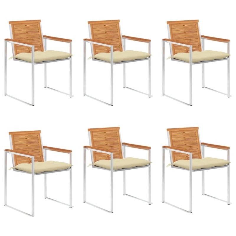 vidaXL dārza krēsli ar matračiem, 6 gab., akācijas masīvkoks