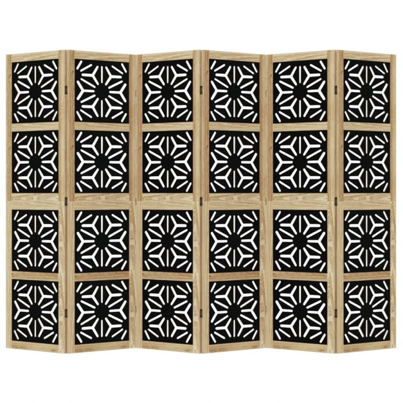 vidaXL 6-paneļu istabas aizslietnis, brūns un melns, masīvkoks