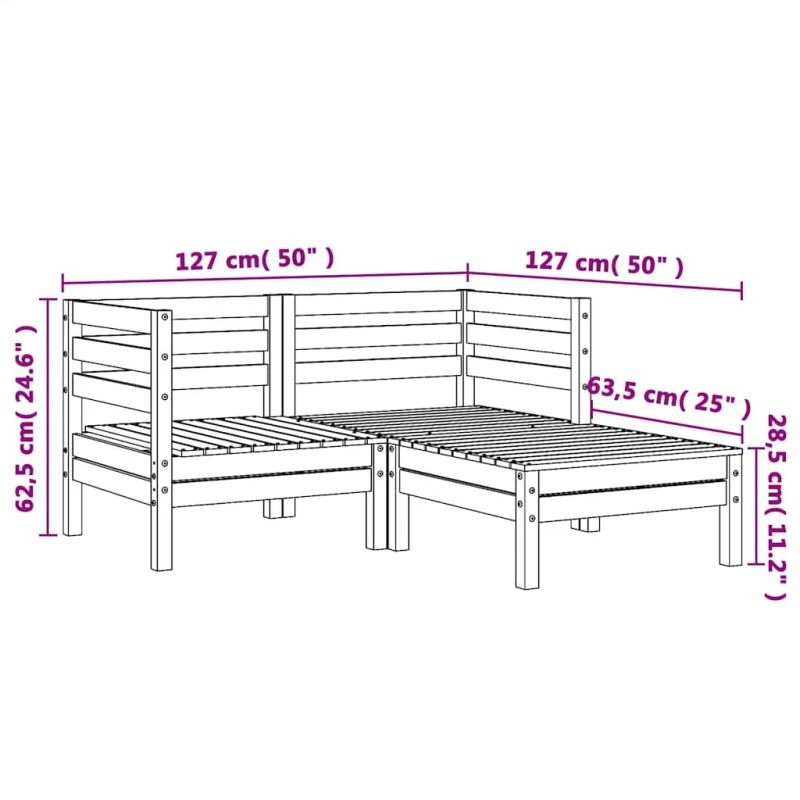 vidaXL divvietīgs dārza dīvāns ar kājsoliņu, Duglasa egles masīvkoks