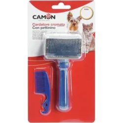 Camon Мягкая металлическая щетка с для вычесывания подшерстка у собак и кошек 11,5x7,5x19,5 cm