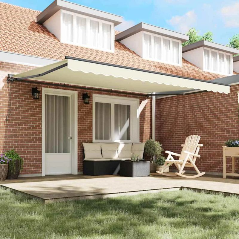 vidaXL Izvelkams jumtiņš Krēmkrāsa 450 × 300 cm Poliesters un metāls