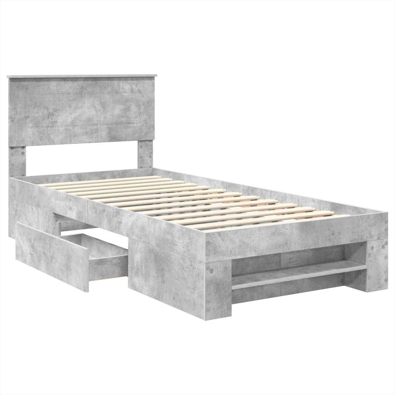 vidaXL Gultas rāmis Betona pelēks 90 x 200 cm Inženierijas koks