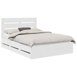 vidaXL Gultas rāmis ar atvilktni Balts 160 x 200 cm Inženieru koks