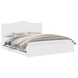 vidaXL Gultas rāmis ar atvilktni Balts 200 x 200 cm Inženieru koks