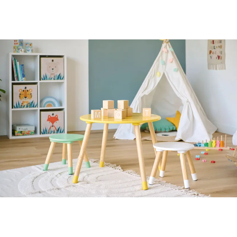 Bērnu istabas mēbeļu komplekts Zeller, balta-dzeltens-koka