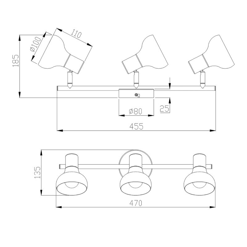 Spotlampa latika 3xe14 matēti melna-koka