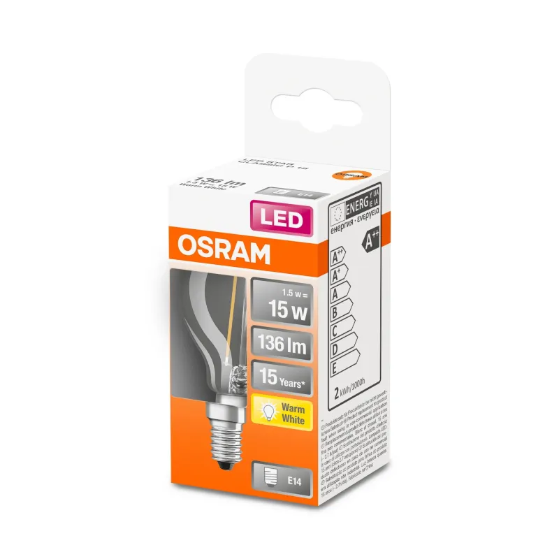 Spuldze Osram LED, P45, 2700 °K, E14, 1.5 W, 136 lm