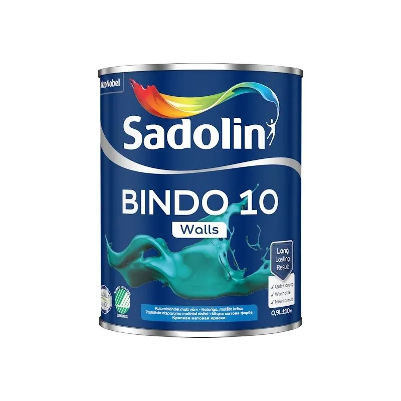 Krāsa Sadolin Bindo 10, balta krās., 0.9 l