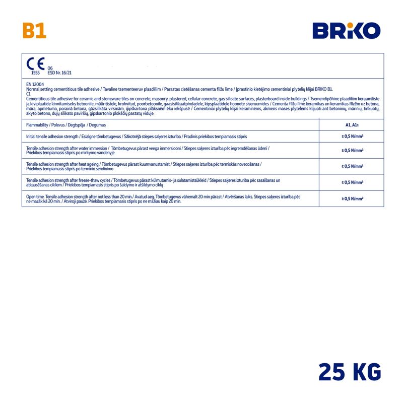 Līme flīžu briko b1 25kg