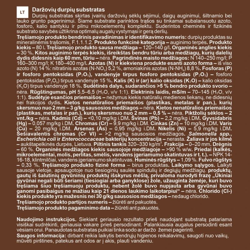 Substrāts kūdras dārzeņiem 80l gc