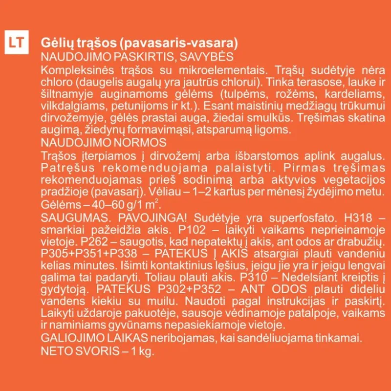 Mēslojums ziediem Garden Center, lielam apjomam, 1 kg