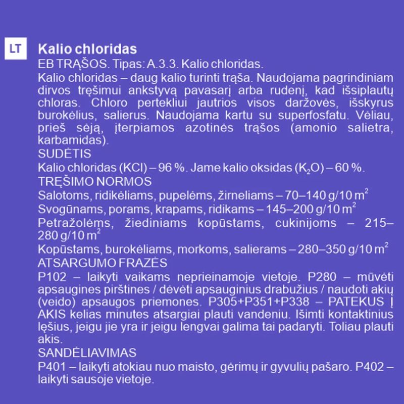 Kālija hlorīda mēsloj.garden center 2 kg