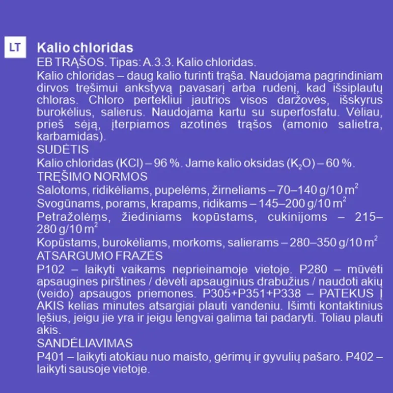 Kalio chlorido trąšos augalams Garden Center, granuliuotos, 2 kg