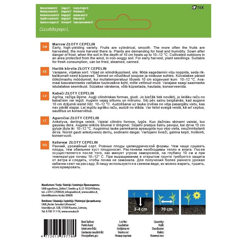 Sēklas dārzeņu kabači zloty cepelin 2g