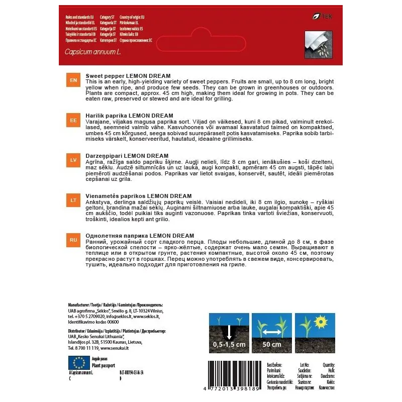 Sēklas Garden Center, paprika LEMON DREAM, 5 g