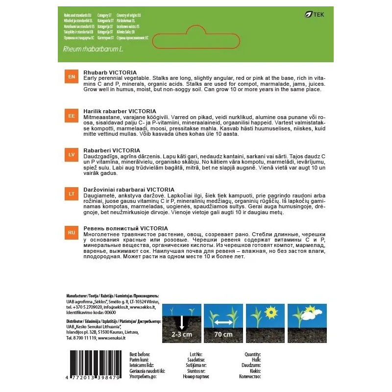 Sēklas Garden Center, rabarberi VICTORIA, 1 g