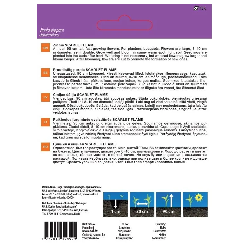 Sēklas Garden Center cīnijas SCARLET FLAME, 1 g