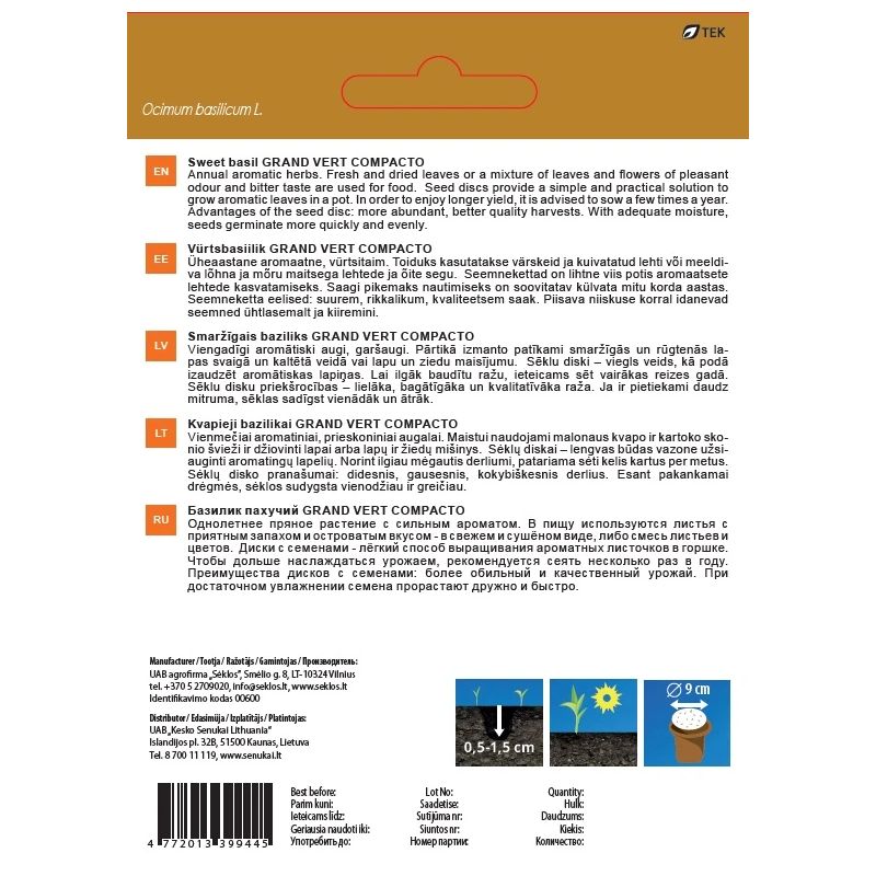 Sēklas baziliks grand vert compacto d85g