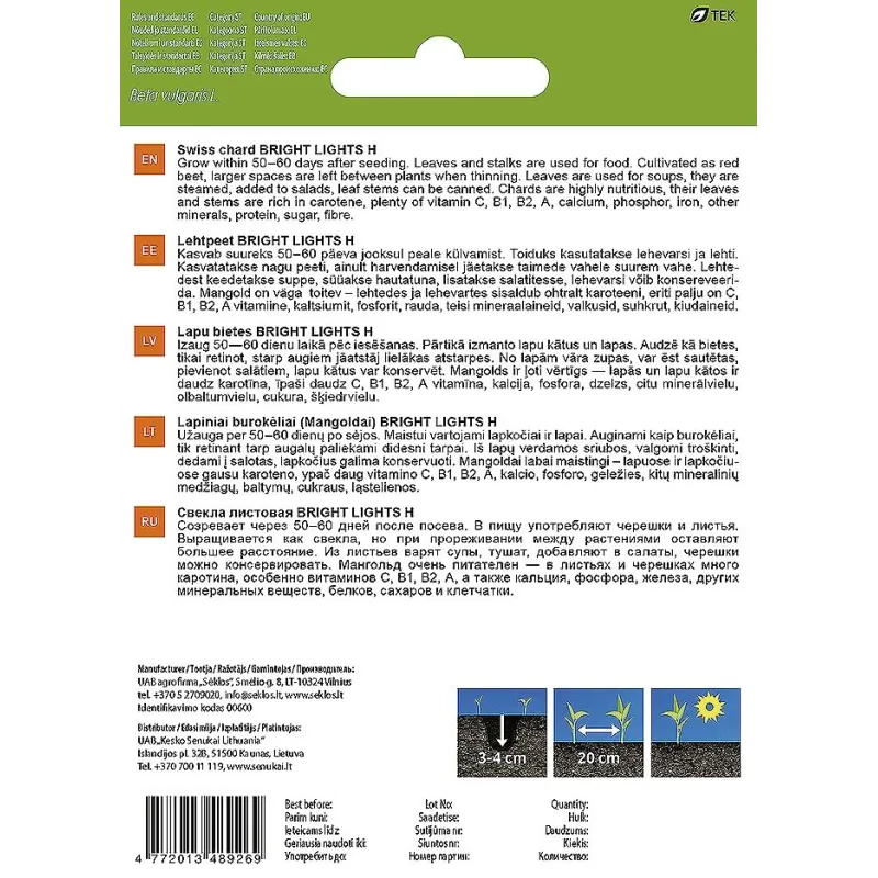 Sēklas Garden Center, biešu lapas BRIGHT LIGHTS H, 1 g