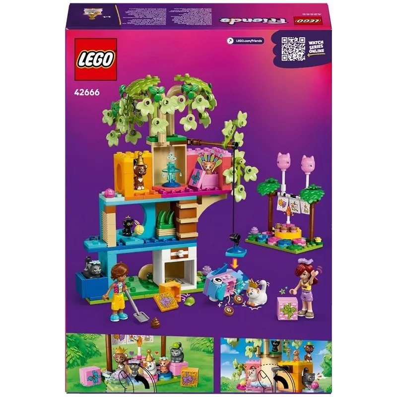 Konstruktors LEGO Friends Kaķu dzimšanas dienas ballīte un mājiņa kokā 42666, 321 gab.