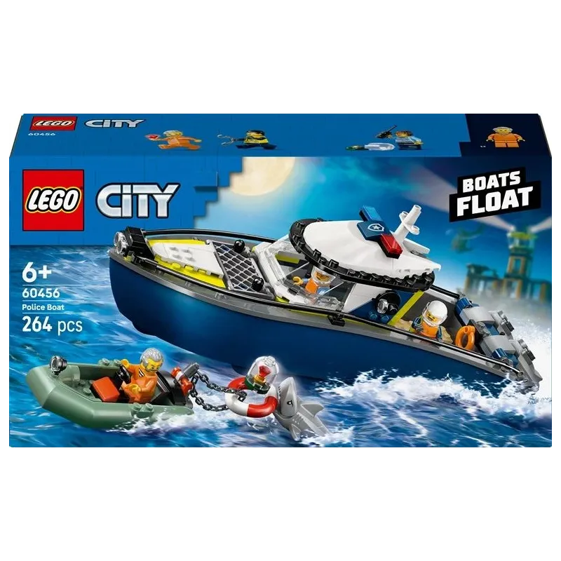 Konstruktors LEGO City Pakaļdzīšanās ar policijas laivu 60456, 264 gab.