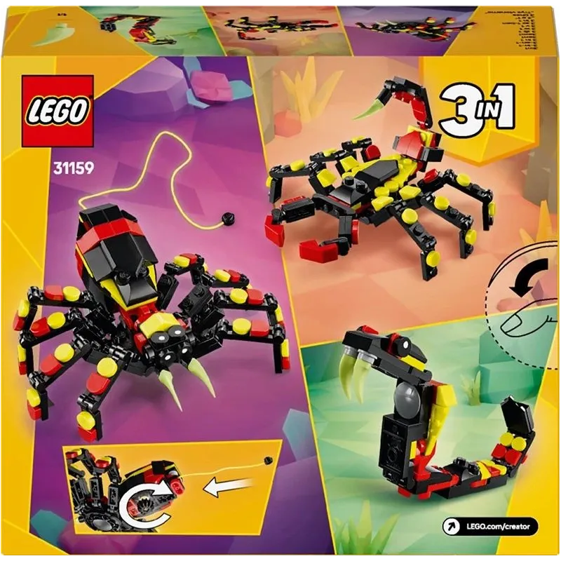 Konstruktors LEGO Creator 3in1 Savvaļas dzīvnieki: Pārsteidzošais zirneklis 31159, 153 gab.