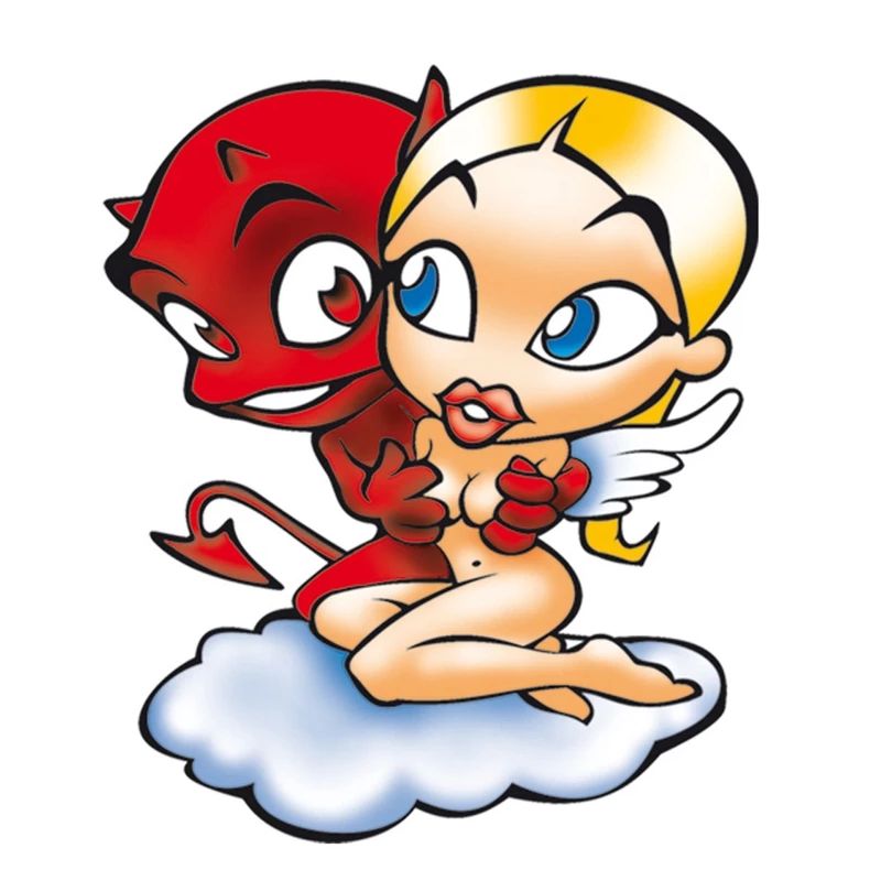 Auto uzlīme enģelis un velns 12x10cm