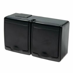 Rozete virsapmetuma 2-vietīga ar zemējumu, melna, IP44, UV i