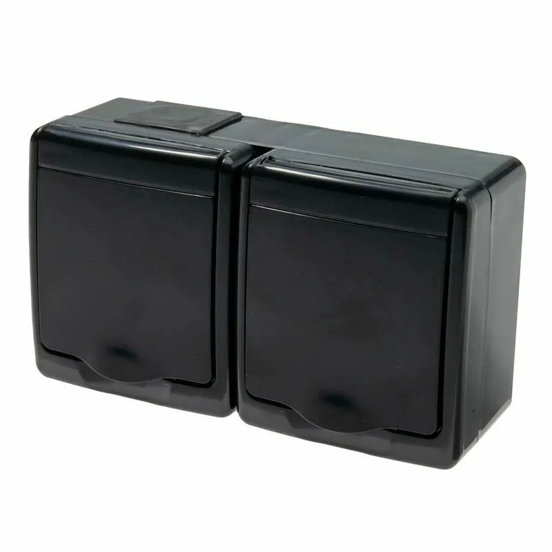 Rozete virsapmetuma 2-vietīga ar zemējumu, melna, IP44, UV i