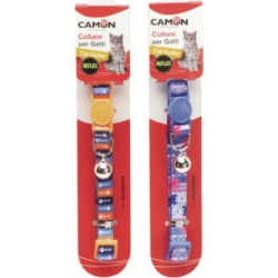 Krasāinās kaklasiksnas ar zvaniņu kaķiem, ar atstarojošiem elementiem 10 mm