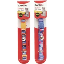 Krasāinās kaklasiksnas ar zvaniņu kaķiem, ar atstarojošiem elementiem 10 mm