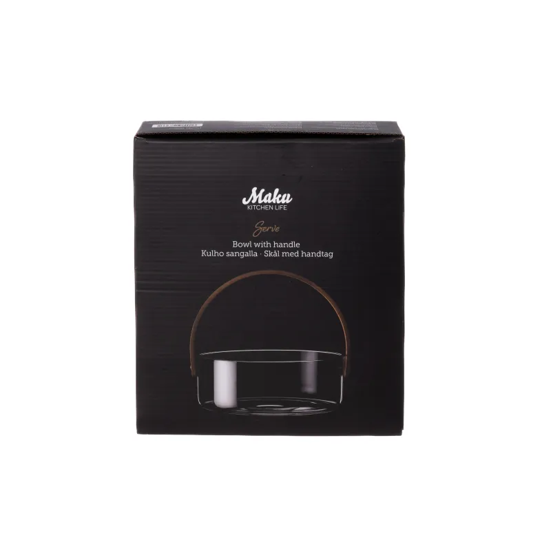 Servēšanas bļoda Maku 628366, 18 cm x 19 cm x 4 cm, caurspīdīga, rūdītais stikls-bambuss