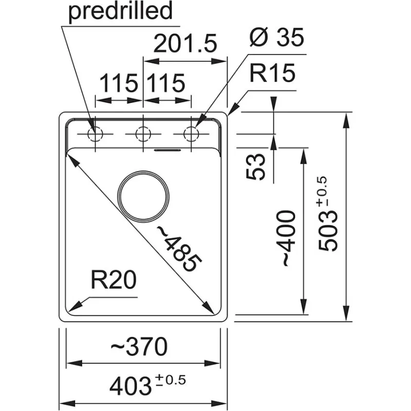 Virtuves izlietne Franke Maris MRG 210-110-37 135.0683.053, granīts, 50.3 cm x 40.3 cm x 20 cm, matēta melna krās.