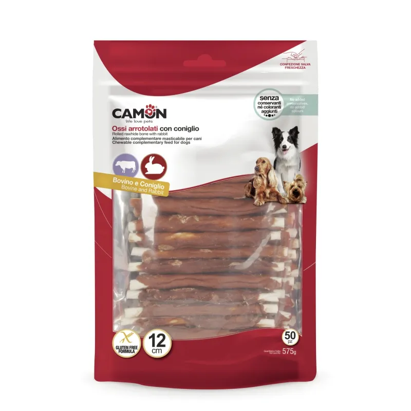 Gardums suņiem - Košļājamais jēlādas rulītis ar truša gaļu 50gb-575g