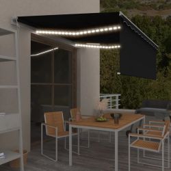 vidaXL markīze ar žalūziju, LED, vēja sensoru, 4x3 m, antracītpelēka