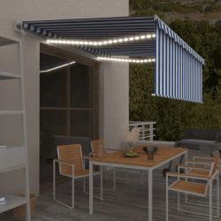 vidaXL markīze ar žalūziju, LED, vēja sensoru, 4,5x3 m, zila ar baltu