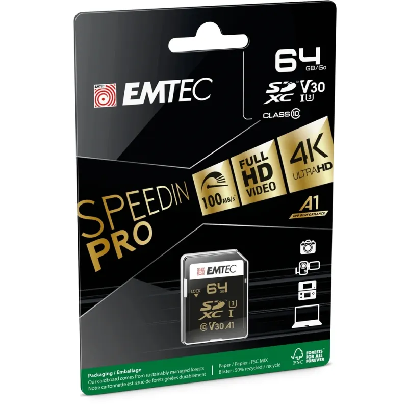 Emtec SDXC 64GB UHS-I U3 SpeedIN Pro