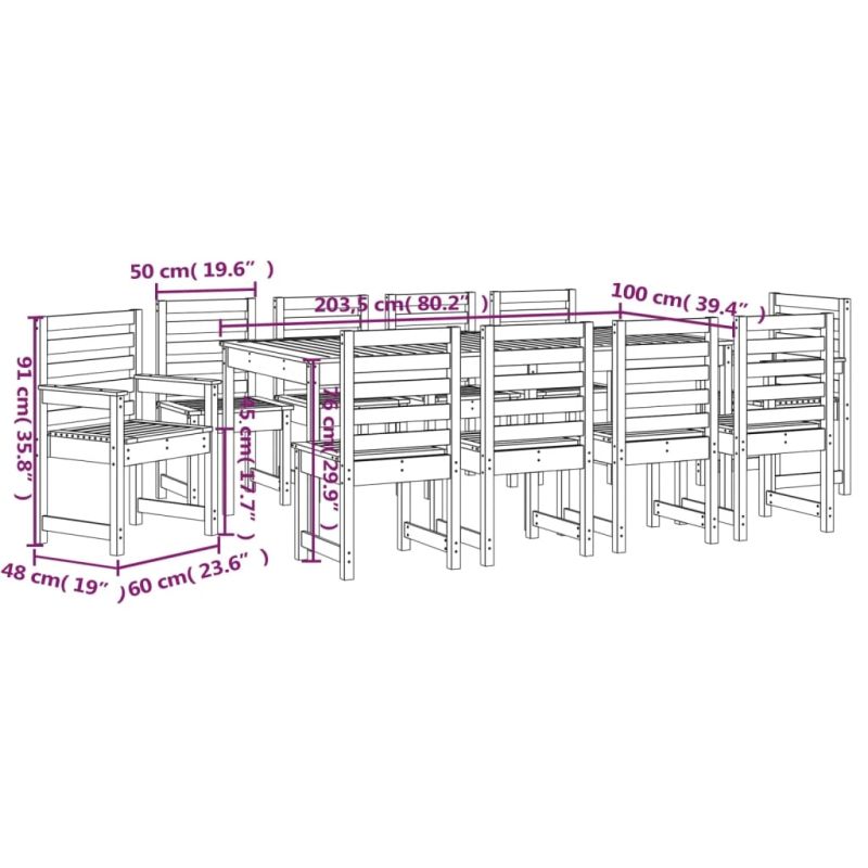 vidaXL 11-daļīgs dārza mēbeļu komplekts, Duglasa egles masīvkoks