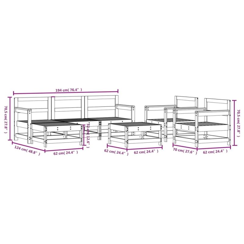 vidaXL 7-daļīgs dārza mēbeļu komplekts, impregnēts priedes koks
