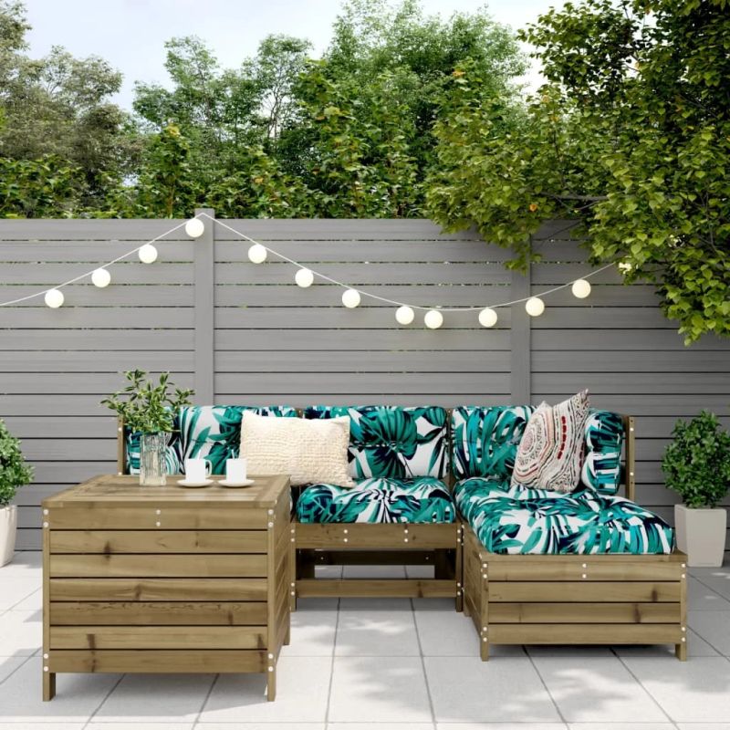 vidaXL 5-daļīgs dārza dīvānu komplekts, impregnēts priedes koks