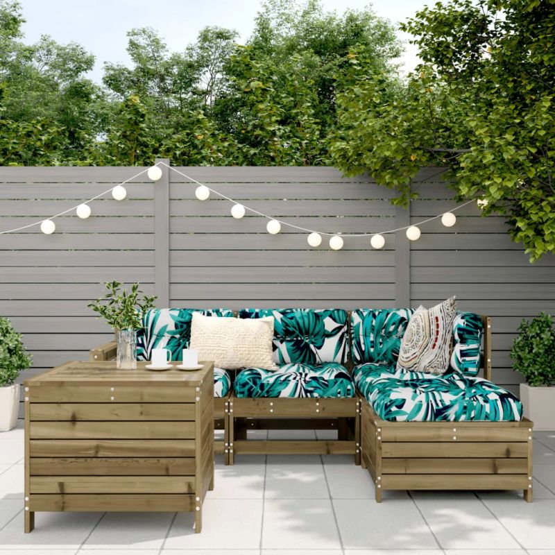 vidaXL 5-daļīgs dārza dīvānu komplekts, impregnēts priedes koks