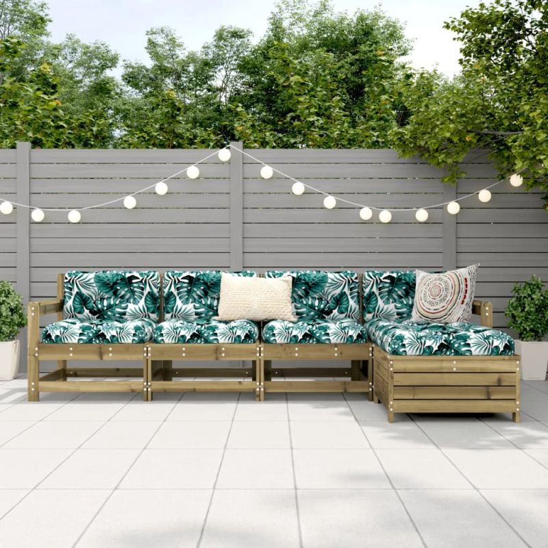 vidaXL 5-daļīgs dārza dīvānu komplekts, impregnēts priedes koks