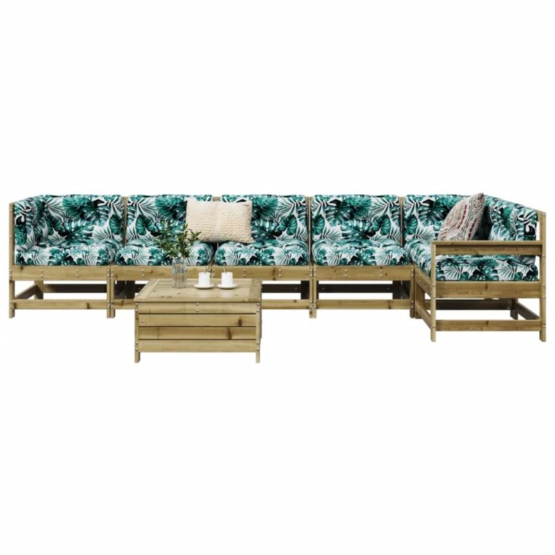 vidaXL 7-daļīgs dārza dīvānu komplekts, impregnēts priedes koks