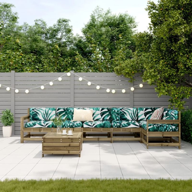 vidaXL 7-daļīgs dārza dīvānu komplekts, impregnēts priedes koks