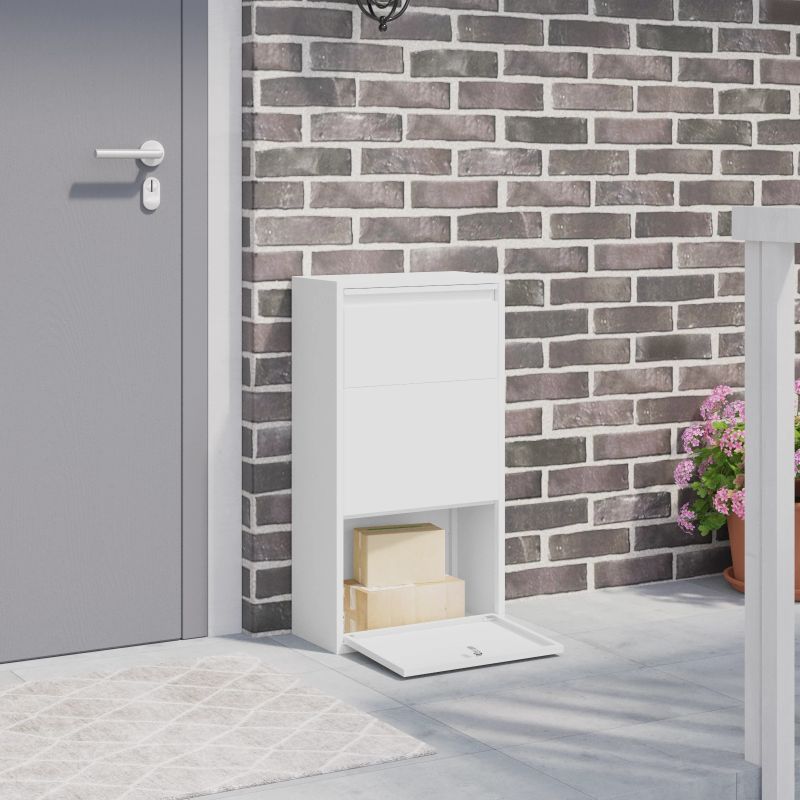 vidaXL Paku nodošanas kaste ar durvīm Balts 44 x 22 x 82 cm Tērauds